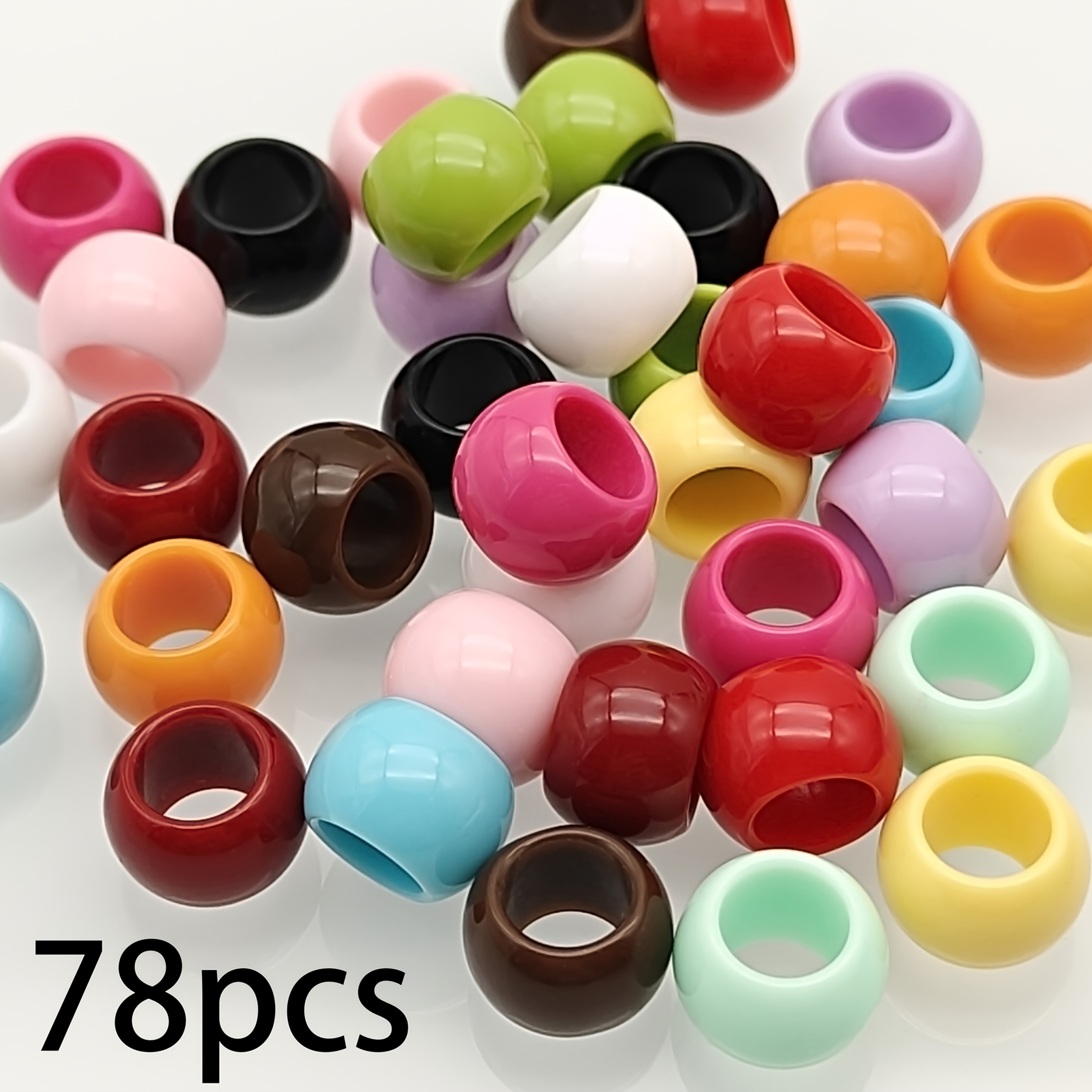 TEMU 78pcs 12mm Acrylic Large-hole Round Beads, Diy Craft Beads For Handmade Beading, Suitable For Apparel Decorations, Accessories, Craft Supplies,