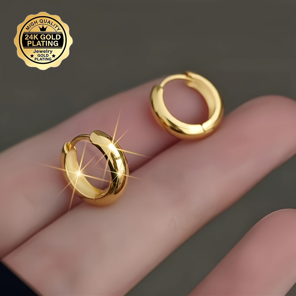 TEMU Nueva Colección 2026 - 1 Par de Pendientes de Mujer de Calidad en Oro de 24K, Antiarañazos y Resistentes a la Decoloración, Puntas de Acero