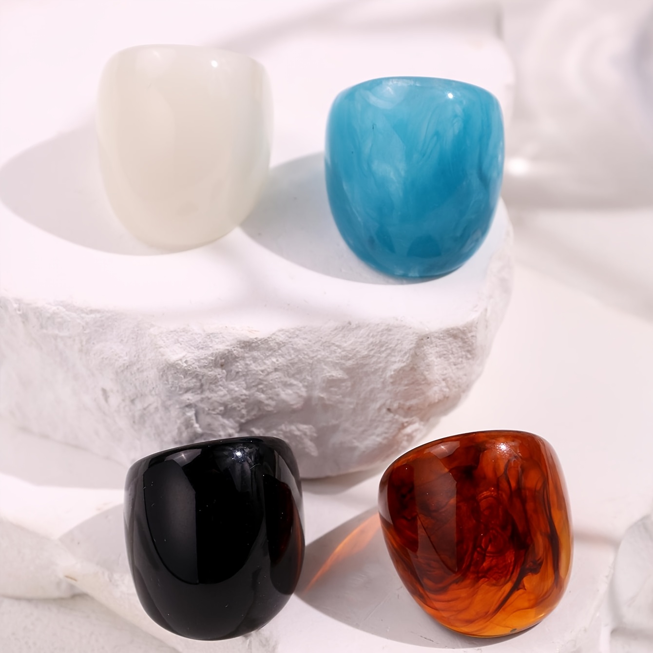 TEMU 4pcs Set Of Fashionable, , And Sparkling Resin Rings Featuring Unique, Exquisite, And Creative Designs. Versatile, Light-luxury Pieces Showcase