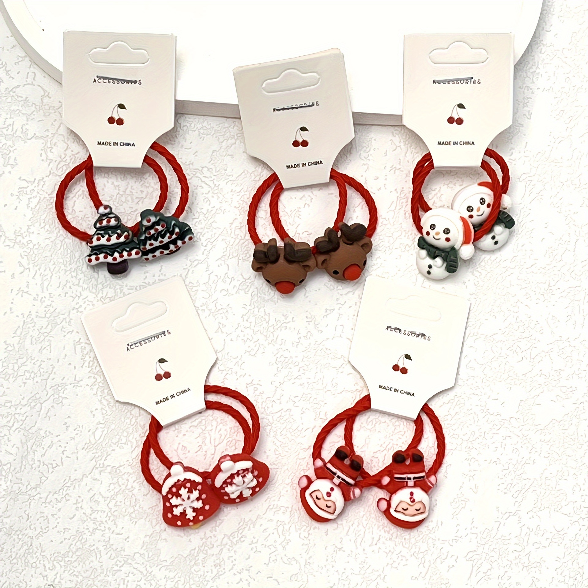 10pcs Cute Cartoon Santa Claus Christmas Hair Ties - Red, Hair, Perfect For Holiday & New Year's Accessories