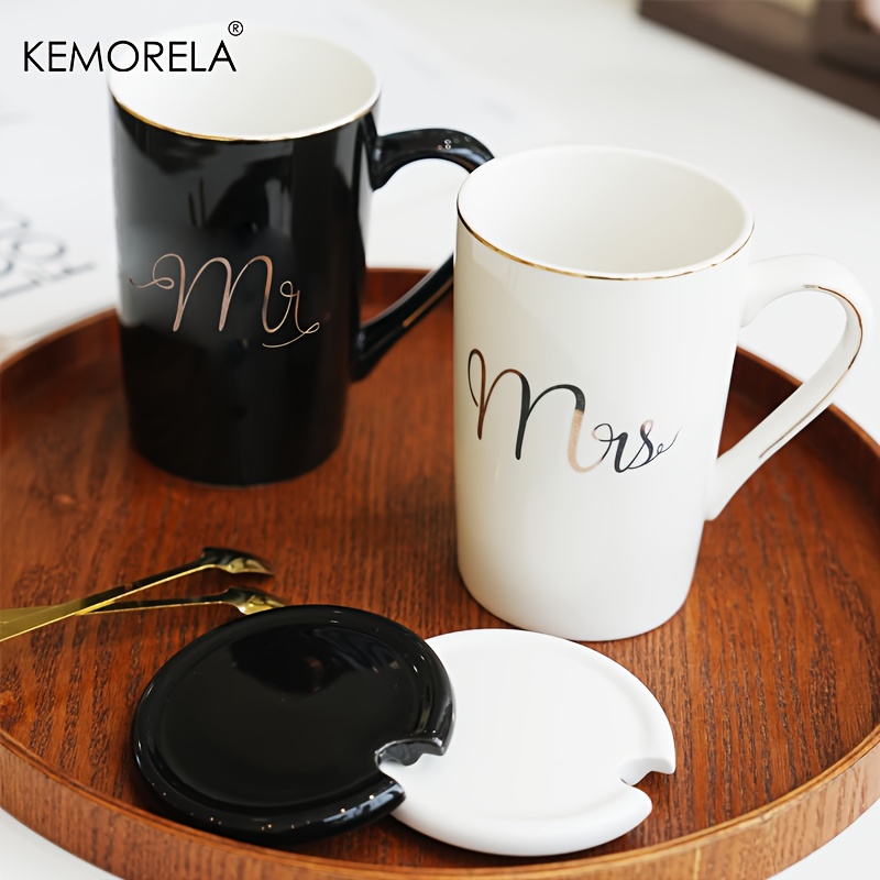 mr mrs ceramic coffee cup set lids 14 ounces mugs - Temu