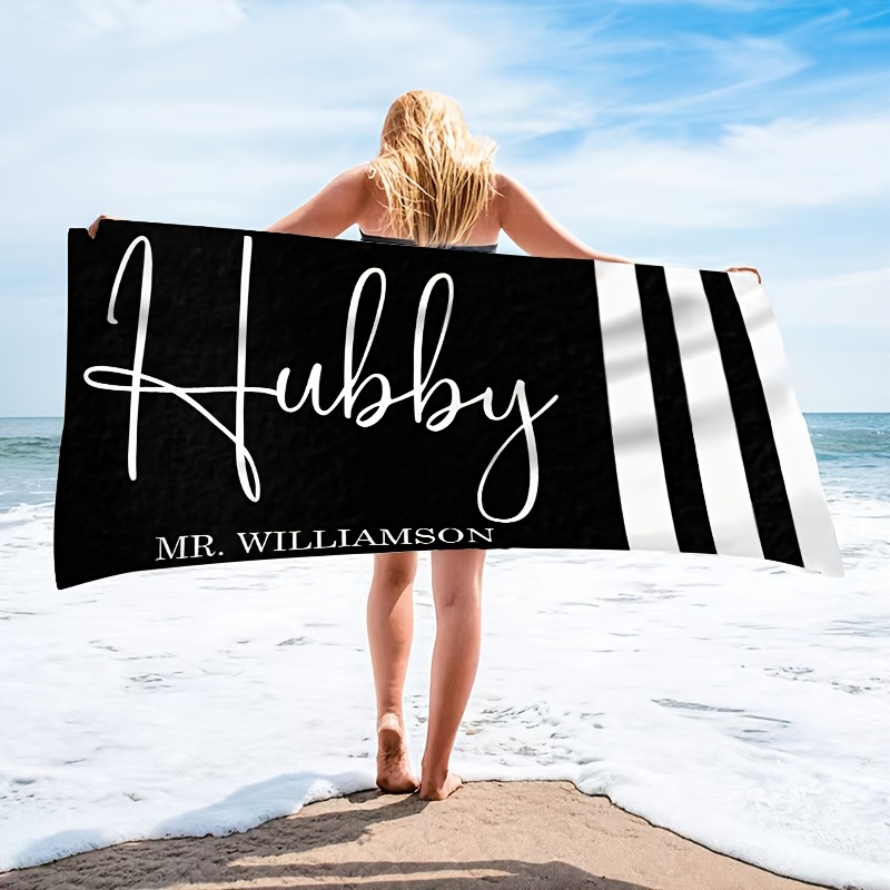Custom Text Name Beach Towel, Gift for Husband or Wife