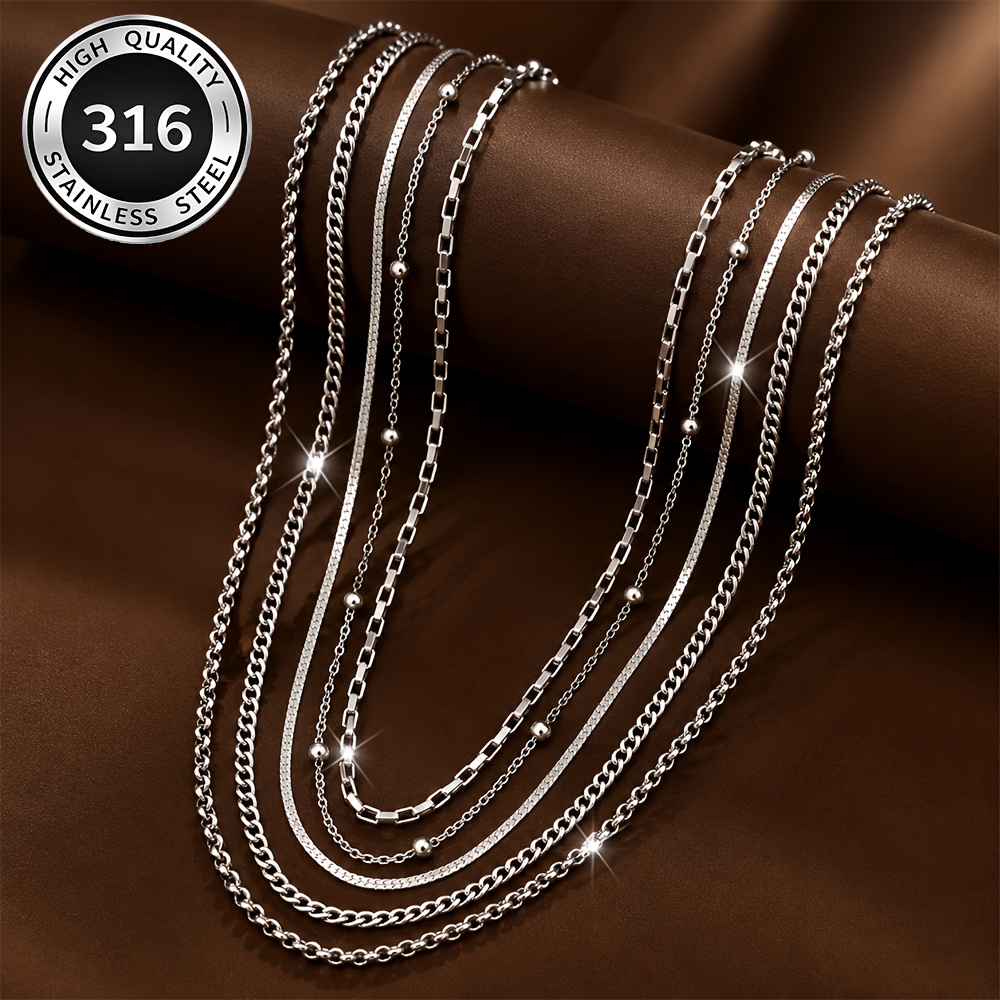 TEMU [Set di 5 collane eleganti e in acciaio inossidabile 316 qualit�] Gioielli versatili per , aggiunte gamma, adatte per l'uso , feste, ,