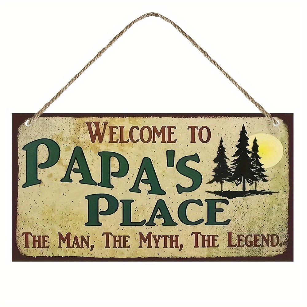 

1pc Rectangular 2d Welcome Door Sign, Welcome To Papa's Place Wooden Forest Man Adventure Welcome Door Sign, Farmhouse Decor, For Home Room Living Room Office Decor