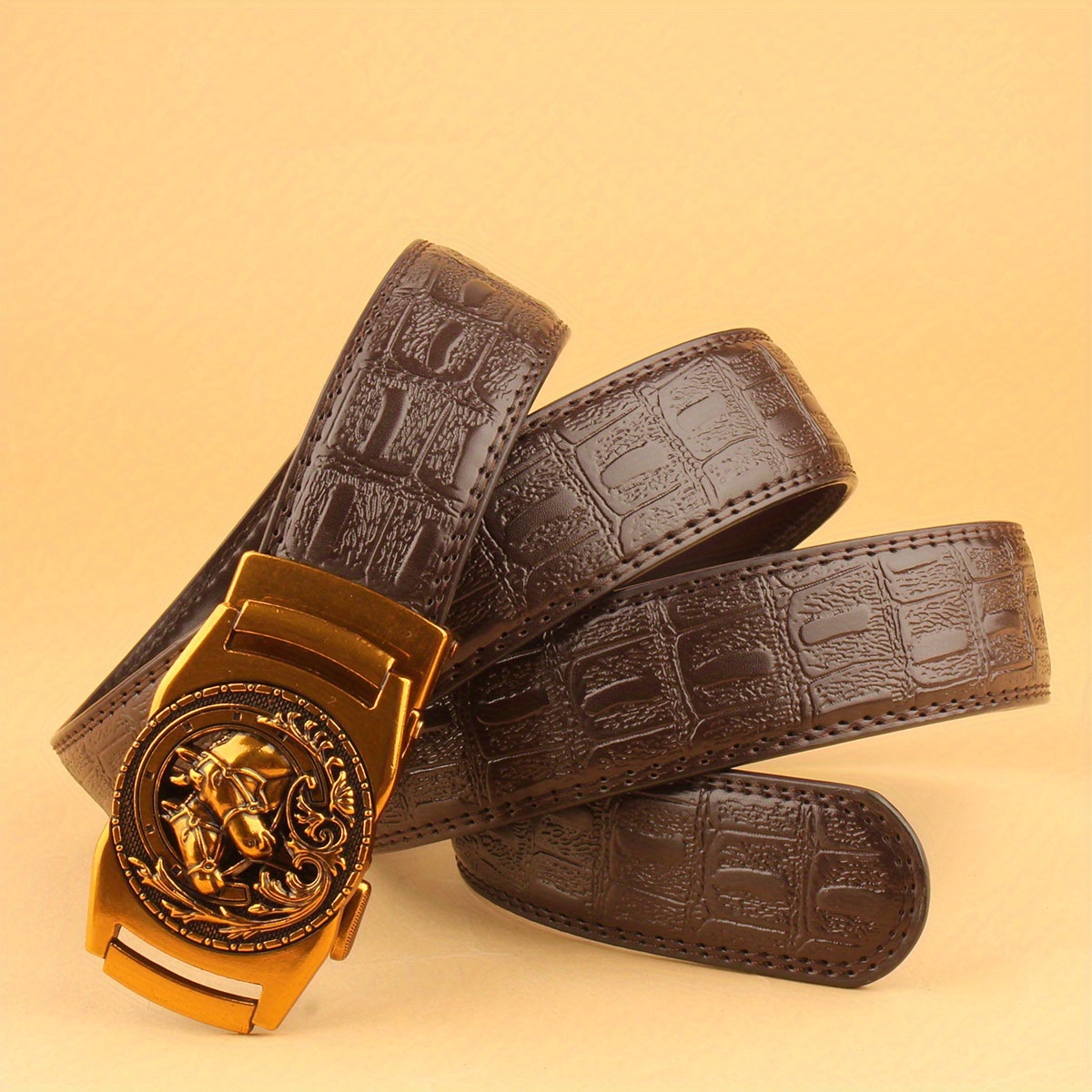 Men's Automatic Buckle Belt with Crocodile Pattern