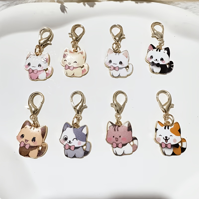 8pcs Cartoon Cat Durable Alloy Keychain Pendant, Pet Keychain, Cute Ladies Bag Pendant, Fashion Additions, Elegant Charm Keychain, High Quality Decorative Keychain