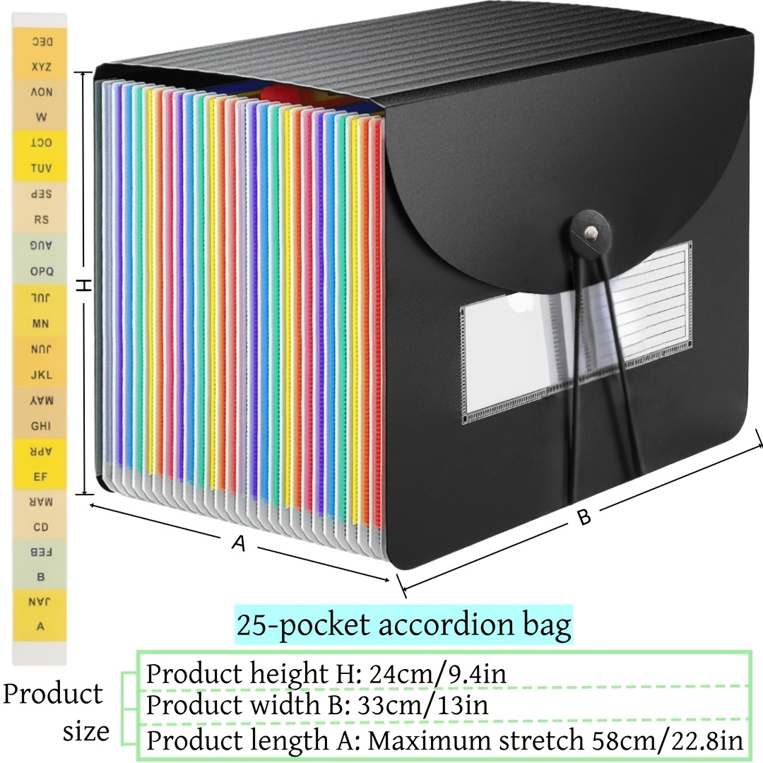 1pc 25-pocket Folder Organizer, Expandable Plastic File Box, Paper/document/receipt Organizer Folder For A4/letter Size, Art Supply Folder, Permanent Folder, Suitable For Office, School, Home