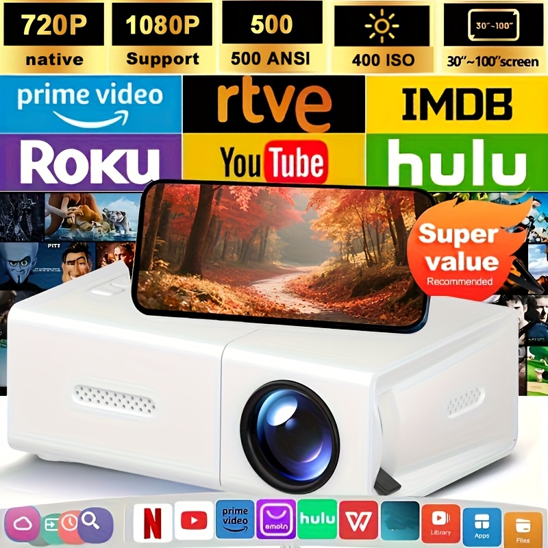 TEMU High Definition: 720p Native Resolution Portable Projector, Compatible With Mobile Phones, Computers And Other Devices, Suitable For, The For Gifts
