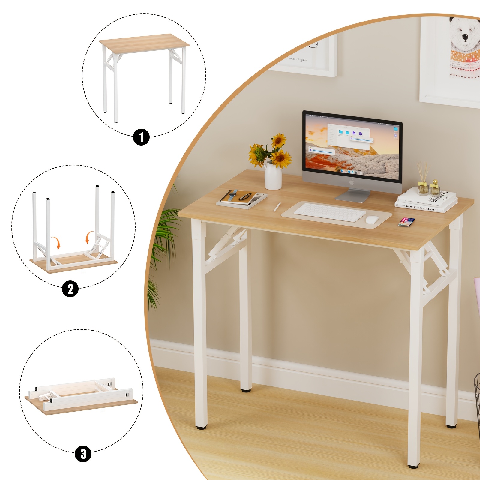 Foldable Office Computer Table, Desk 80 X 50cm () Sturdy, Lightweight, Space- Laptop Desk, Sturdy Metal Frame, Suitable For Bedrooms, Dormitories And Apartments -