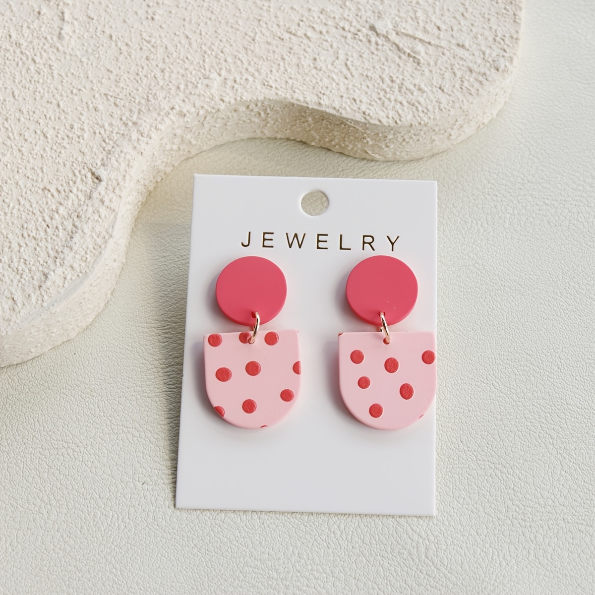 1 Pair Of Vintage Elegant Pink Polka Dot Acrylic Dangle Earrings - Soft Clay Texture, Stainless Steel Hooks, & Holiday Gifts, Everyday Earrings|vintage Earring Design|dangle Earring