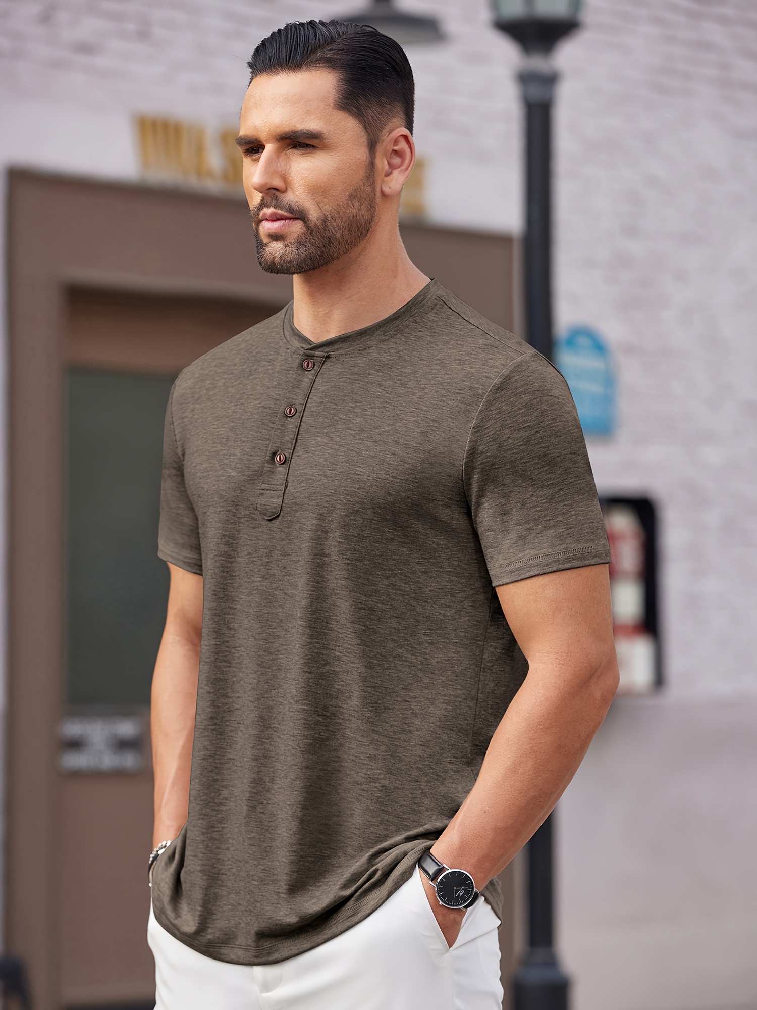 men's henley shirts short sleeve tee summer - Temu