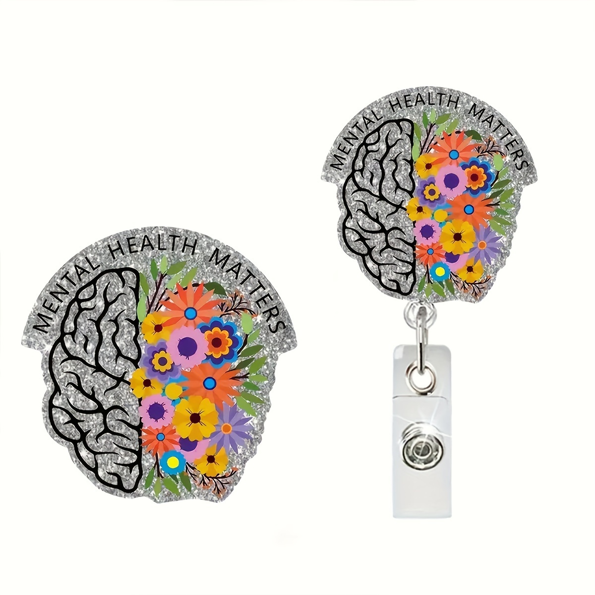 

Retractable Badge Holder With Brain - Acrylic Id Badge Reel With Swivel Alligator Clip - Mental Health Gifts For , Nurses, Doctors, Workers - Pack Of 1