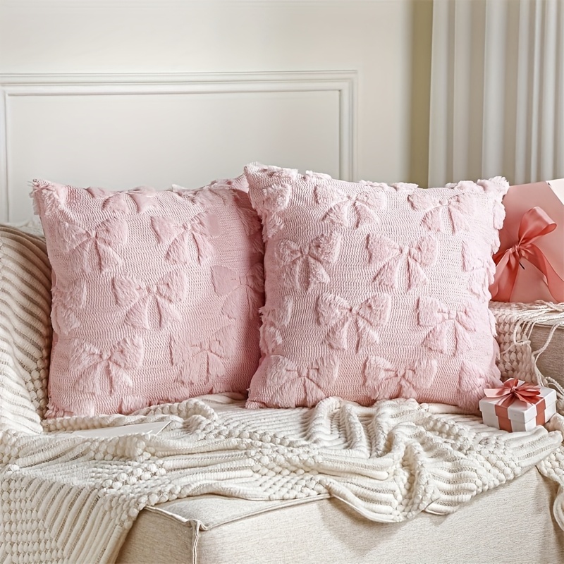 E-shop Set aus 2 Kissenbezügen mit 18×18 Zoll Raumdekoration süßes Kunstfell weiches Kissenbezugsmaterial flauschiges Plüsch ästhetisches Bett Sofa