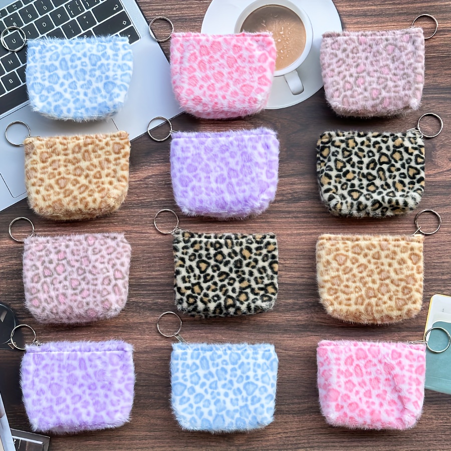 Image of 12pcs Pack 12pcs Plush Leopard Print Coin Purse & Key Holder Suitable For Party Gift Bags, Portable Clutch Wallets With Coin Pouches, Storage For, Travel, Everyday
