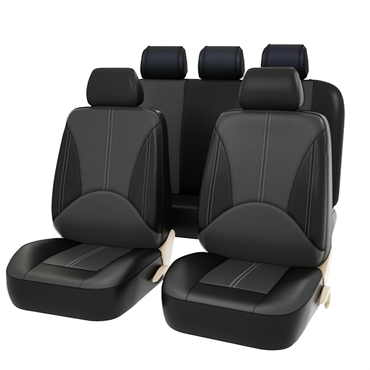 TEMU 9pcs 5-seats Full Set Universal Car Seat Covers Front Rear Protector Cushions Full Surround Universal Splicing Pu Leather Car Seat Cover , , And Durability