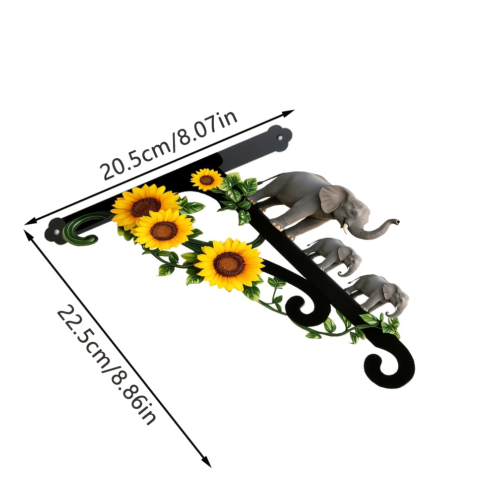 TEMU Creative "mother Elephant And Baby Elephant Sunflower Pattern" Wall Hanging- Double-sided Hand-painted Rustic Style Outdoor Decoration, Perfect