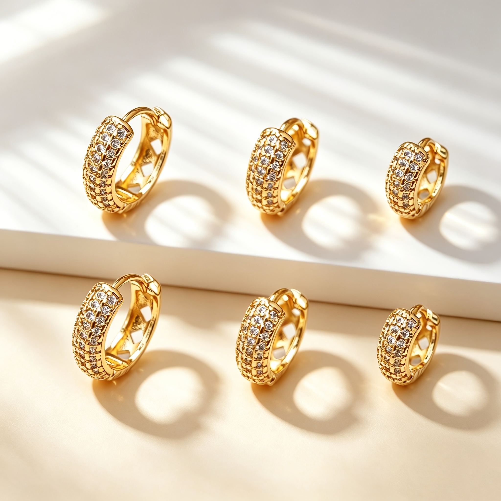 TEMU Ensemble de 6 pièces Tendance Style Luxe Léger Incrusté Petit Moyen Grand Décoration Pavée Bague Anneau Clips d'Oreilles Femme de Travail Fête