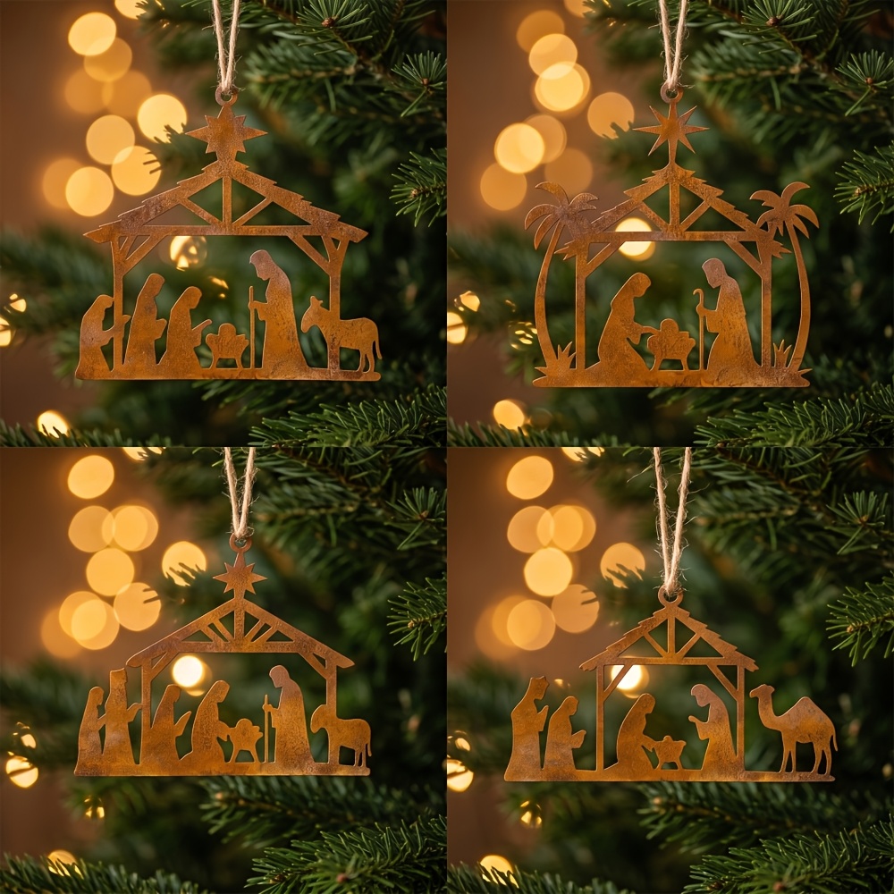 TEMU Juego de 4 adornos colgantes de metal envejecido del , colgantes de silueta de de hierro , decoración colgante de metal vintage para árbol de