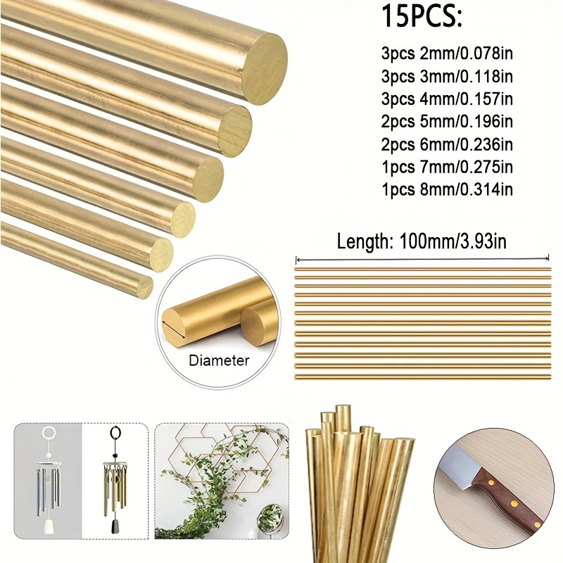 

15pcs 2-8mm Hardware Brass Round Bar Rod Watchmaker Lathe Diy Watch Craft Parts 100mm Length