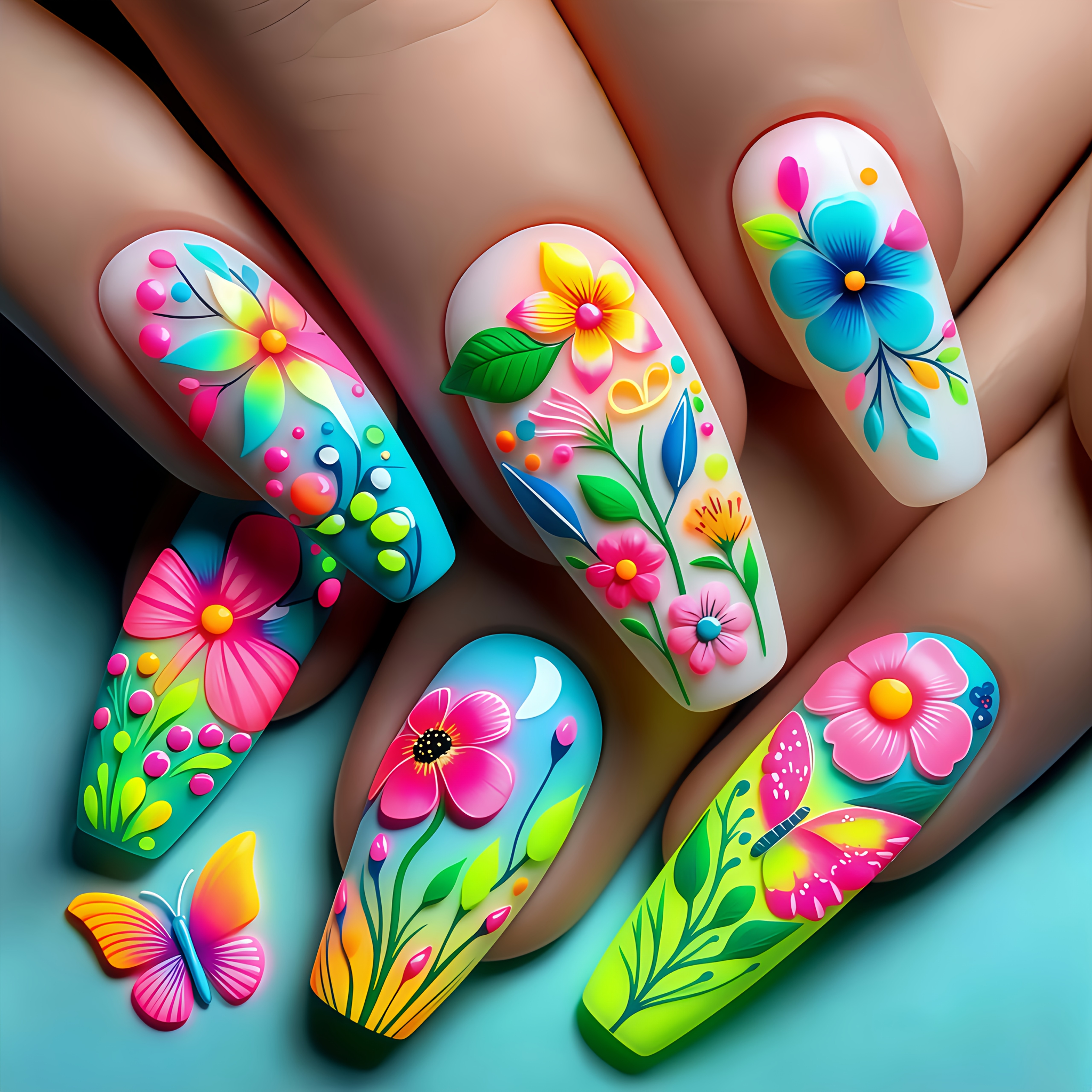 

Medium-length Square-shaped Nail Art For Year And Spring/summer Fashion, Featuring Gradient Plant Flower Patterns. Comes With 24 Removable Nail Tips In A Box, Beautiful Press-on False Nails For Women.