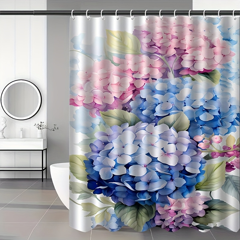 TEMU 1pc Hydrangea Pattern Printed Shower Curtain, High-end -to-install Bathroom Curtain, Suitable For Home Decor, With 12 Hooks, Bathtub Curtain,