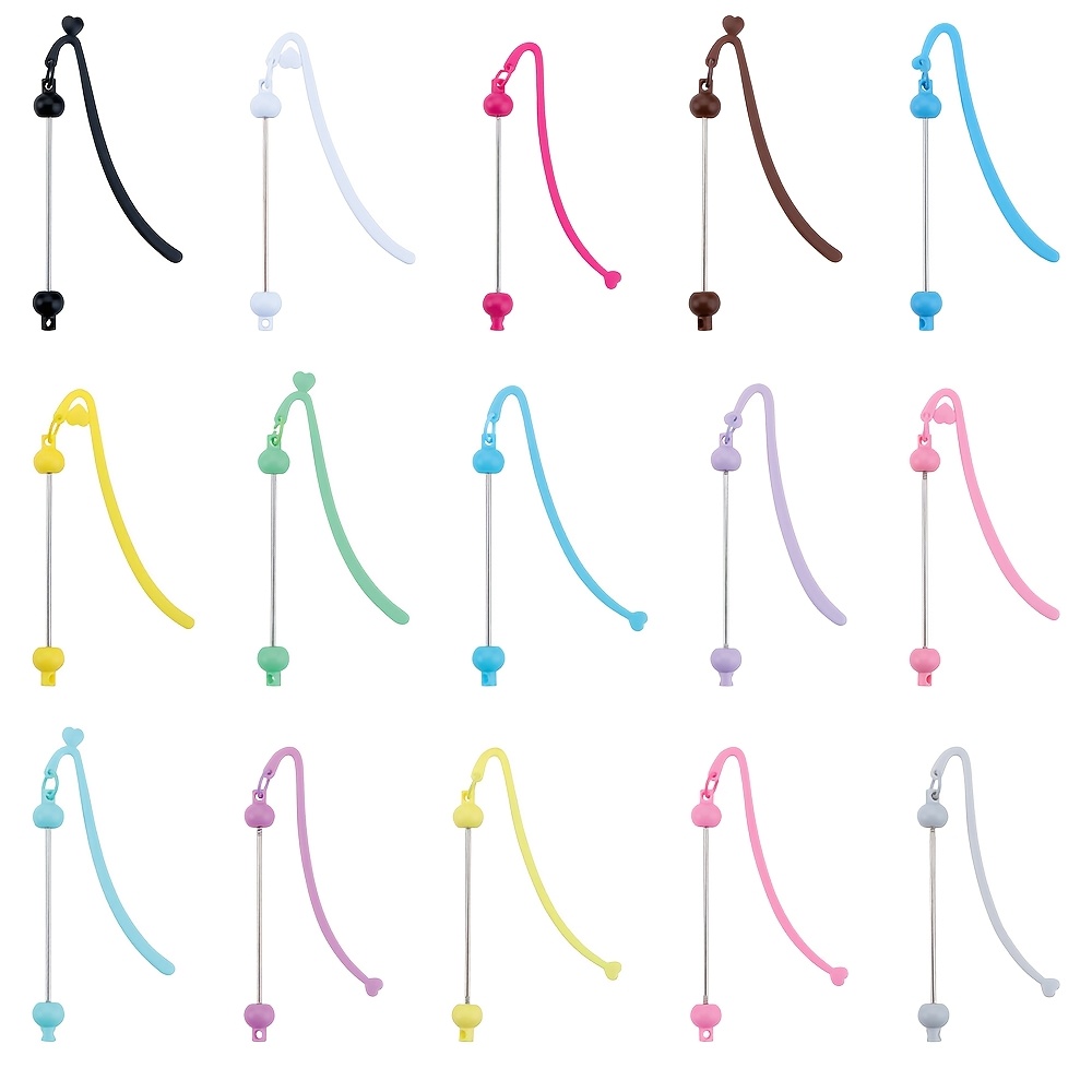 TEMU Lot de 10 marque-pages crochets incurvés avec motif de perles, marque-pages multicolores en plastique , lot de marque-pages perlés de grande