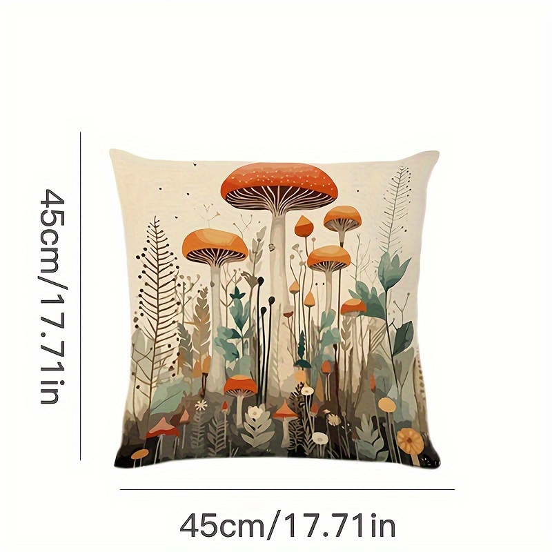   forest deer and mushroom polyester throw pillow cover contemporary woven style for   room bedroom and sofa decor zipper closure hand wash only pillow insert not included details 2