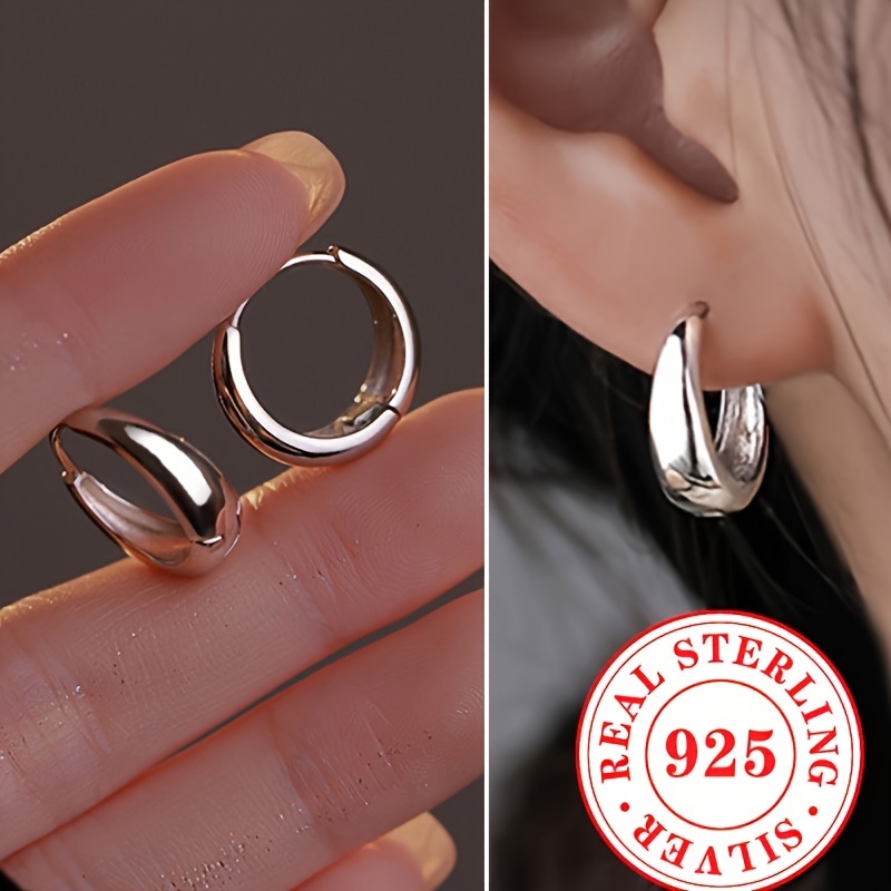 

925 Sterling Silvery Hoop Earrings For Women, Simple Fashionable Daily Casual Circles Jewelry