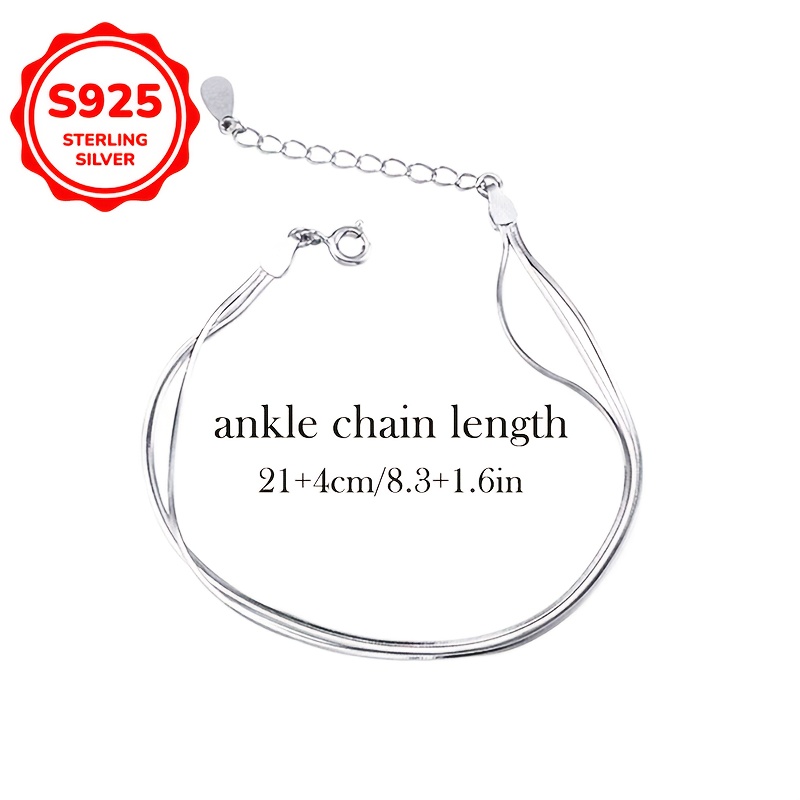 S925 Sterling Silver Anklets Three Layer Snake Bone Finish