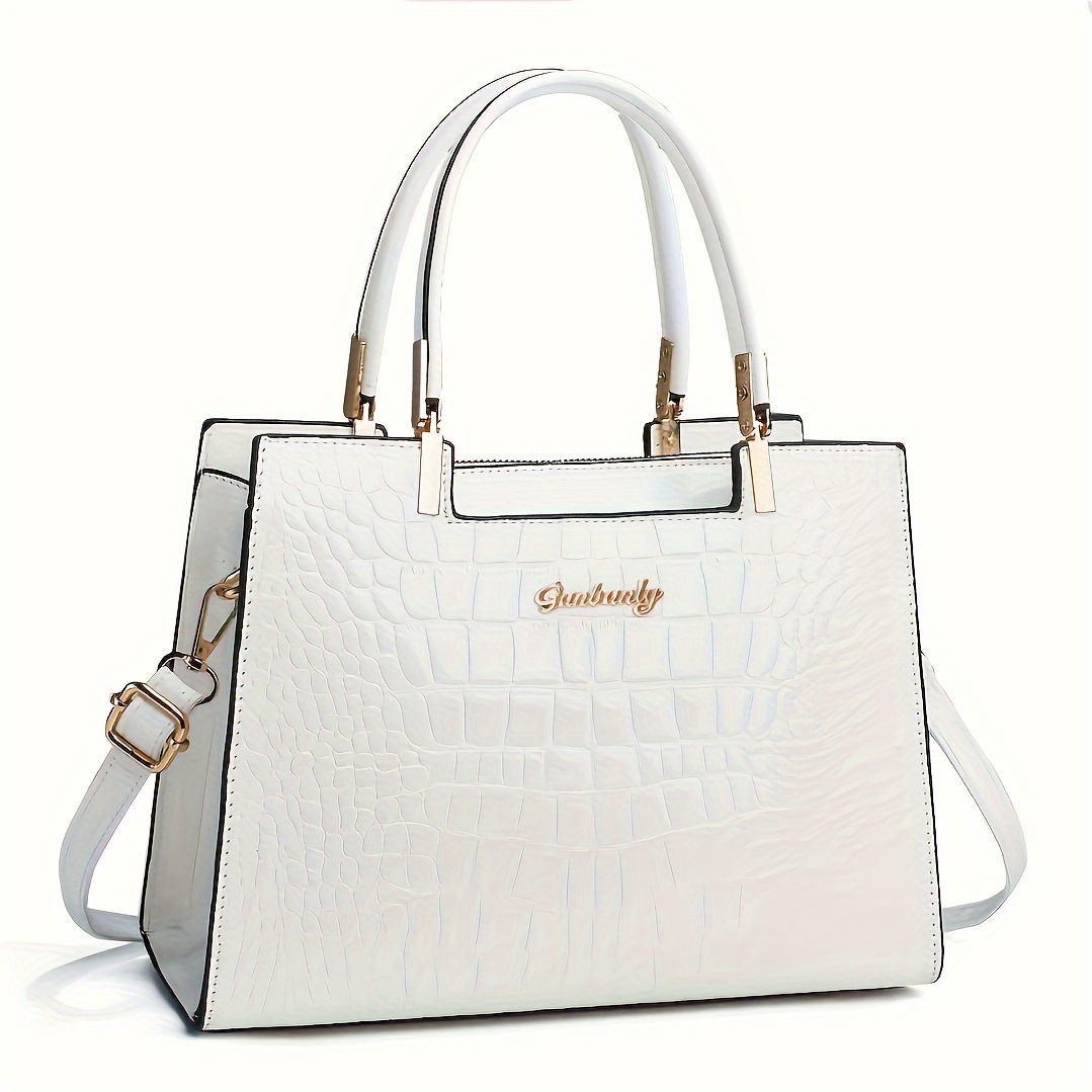 TEMU Valentine's Day Large Capacity Tote Bag With Crocodile Pattern, Single Shoulder Crossbody Bag, Women's Bag, Simple Patent Leather, Fashionable Gift, Bag