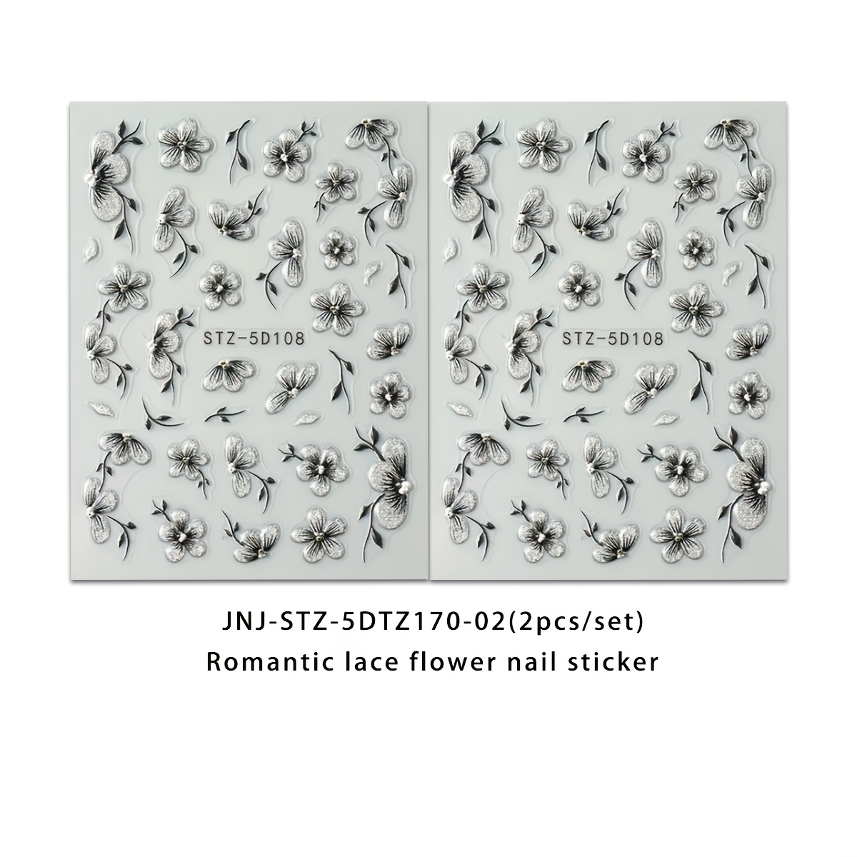 Image of A Set Of Romantic Lace Floral For Nail Stickers Featuring Self-adhesive Water And Leaf Designs For Nail Decoration