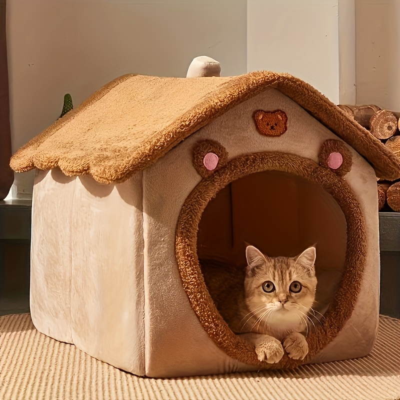 

1pc Removable And Washable Cat Or Dog House Bed For Winter, Soft And Comfortable Pet Cave Nest