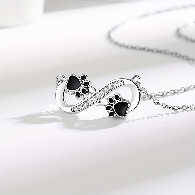 Image of 1 Synthetic Zirconia Infinity Symbol Necklace With Heart Paw Print Charm For Women, Perfect Anniversary And Birthday Gift
