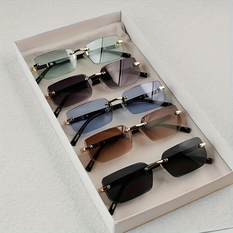 item picture 5pcs of fashionable classic unisex rimless sunglasses made of durable pc material     ins and photography compact and easy to carry