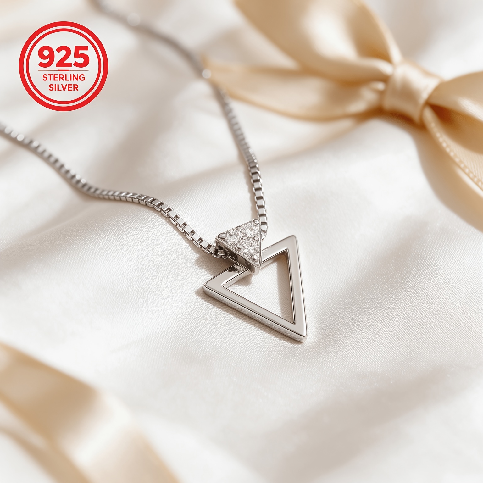 925 Silver Inverted Triangle Pendant Necklace, Light Luxury Design