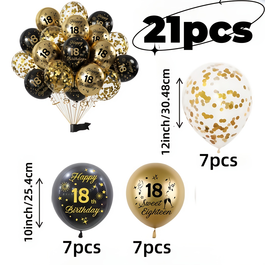 TEMU Lot de 21 ballons en latex imprimés 18, 30, 40, 50, 60, 65, 70, noirs et dorés, ensemble de ballons en latex à paillettes, ballons pour fête