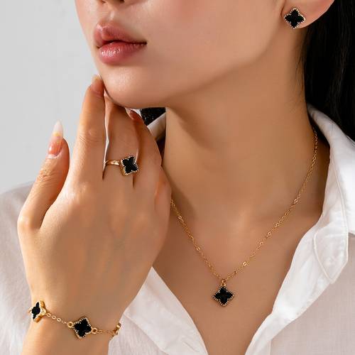 4pcs set of fresh elegant and fashionable enamel floral pendant jewelry suitable for women to wear to banquets or parties or as a gift for friends