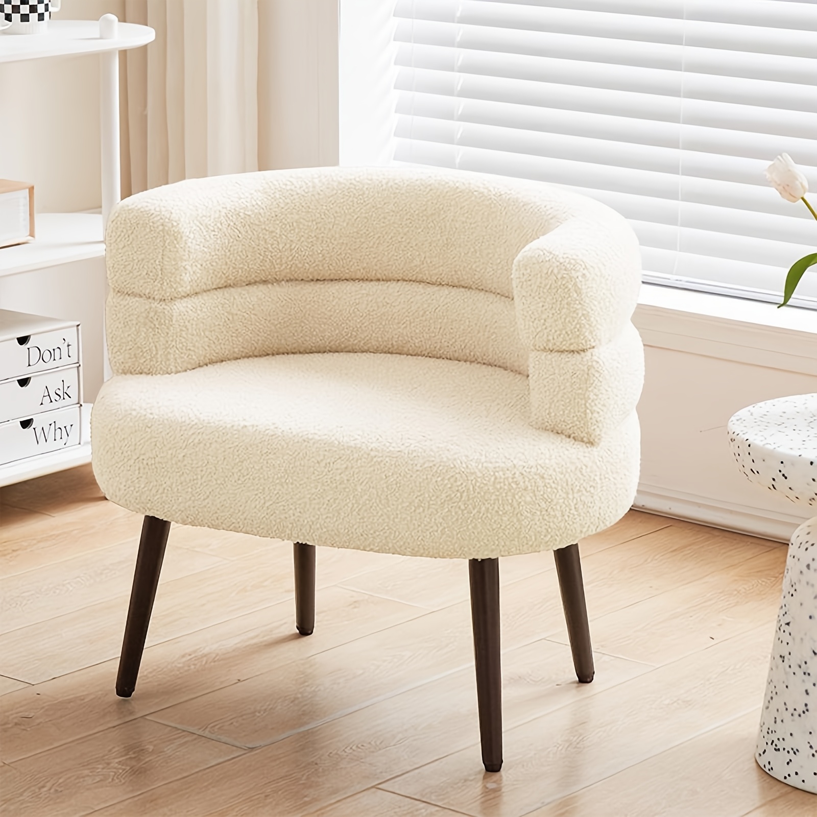 Image of Chair With Backrest, Modern Makeup Chair, Fabric Bedroom Single Chair, Comfortable Wheelchair Without Wheels, Small Decorative Chair For Living Room, Study, Or Bedroom