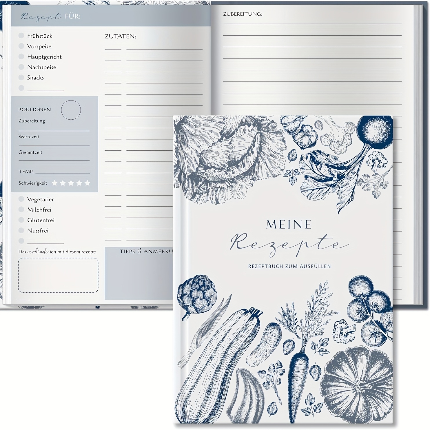 TEMU Biroyal Self-written Recipe Book, A5 Hardcover Recipe Book, Self-written Recipe Book, Book, Baking Writing | | Recipe Recipe Book, Blue