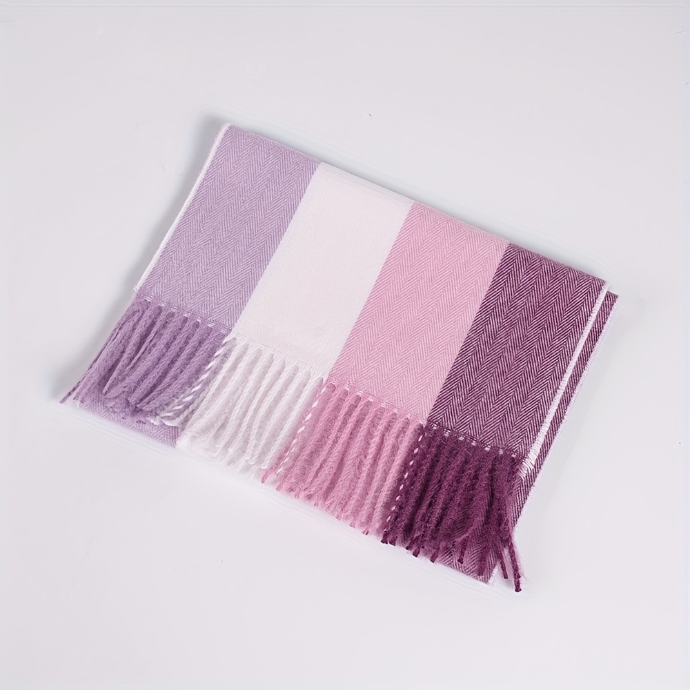 Image of Cashmere Scarf, Korean Fashion Tassel Thick Warm Multicolor Striped Casual Shawl Preppy Style