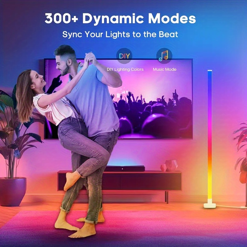 RGB LED Floor Ambient Light with Music Sync Color Changing, Remote + Button Control for Living Room, Bedroom, Gaming Room Decor, Halloween Christmas New Year Valentine's Day Gift, Festive Romantic Scene Lighting