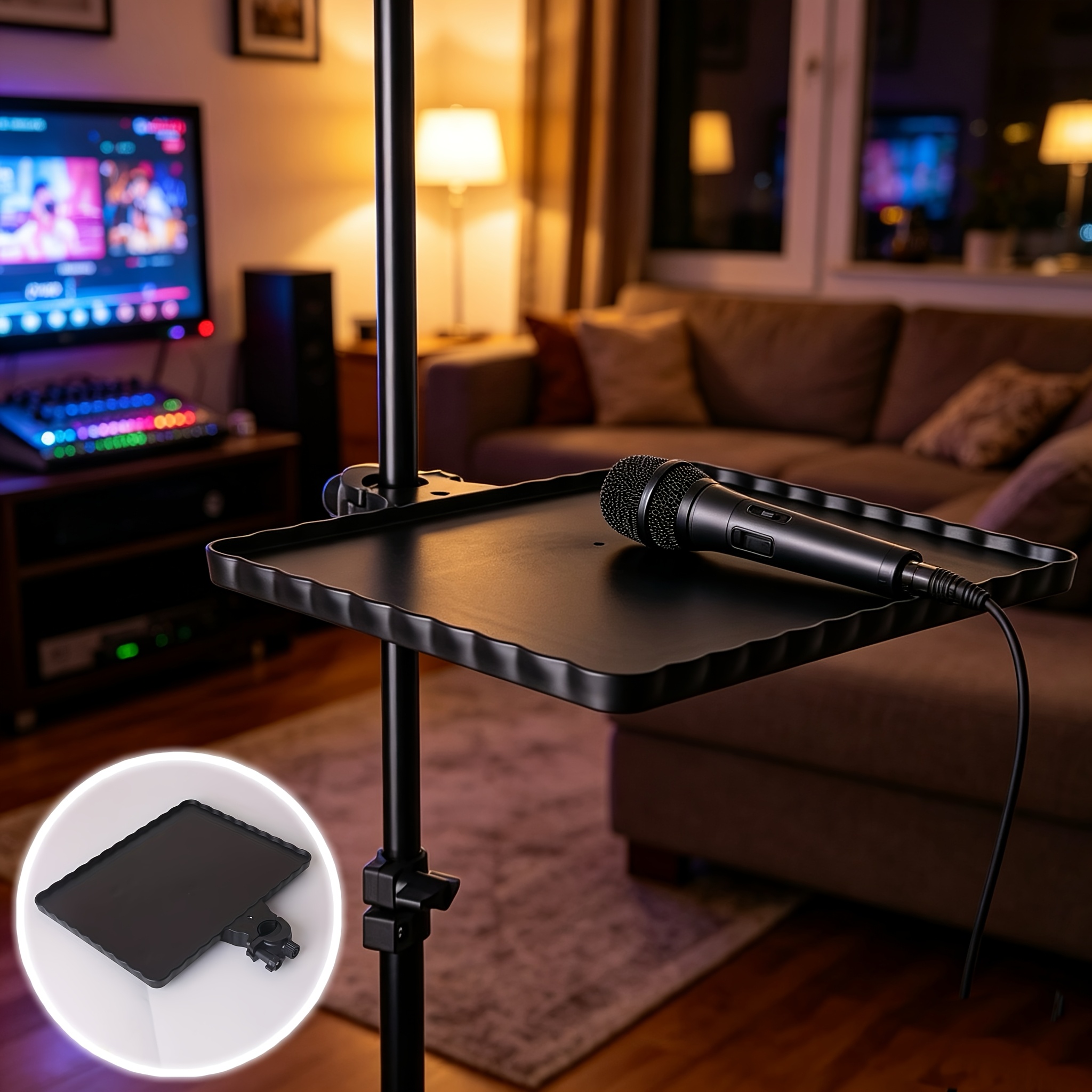 TEMU Adjustable Heavy-duty Microphone Stand Tray - Compact For Studio, Podcast, Karaoke, Live Streaming - Compatible With Microphones, Laptops,
