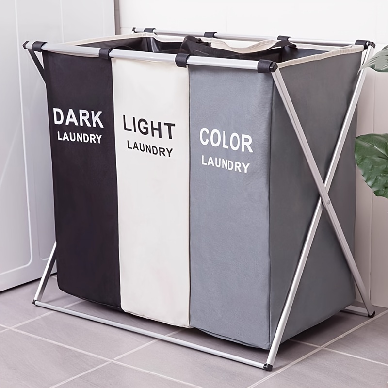 

3 Compartments Large Laundry Hamper Collapsible Laundry Bag Foldable Laundry Basket Portable Storage Bag Bin With Carry Handles Dirty Clothes Bag For Bathroom Bedroom