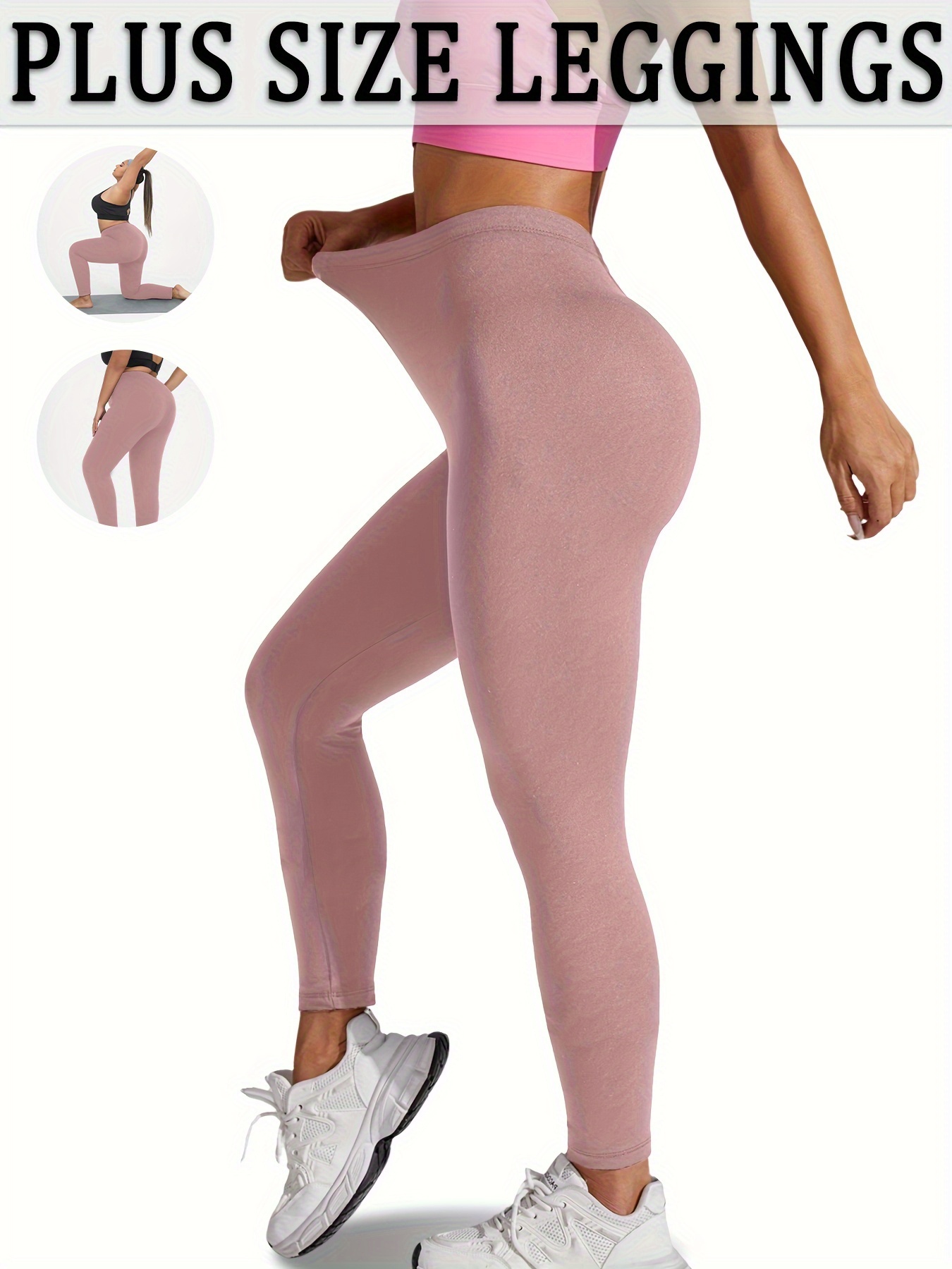 High-Waisted Plus Size Plain Women's Athletic Leggings, Stretchy, Super Soft, Non-See Through Fabric, For Running And Yoga Suitable Spring/Autumn