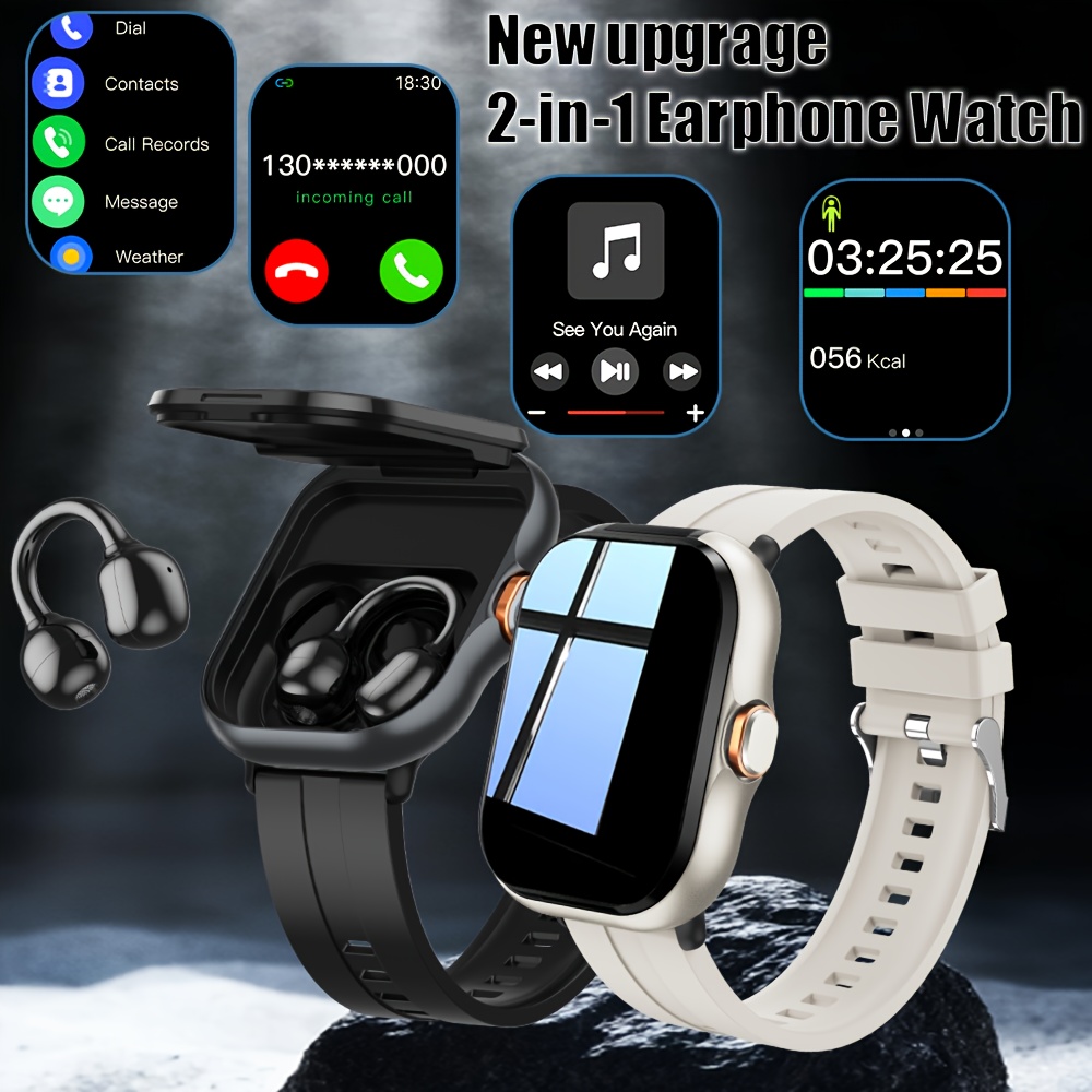 ERUN Smart with Built-in Wireless Earbuds - Wireless Smartwatch, Music/Call/Message Alerts, Dial, - Fitness Tracker & Smartwatch for Men & Women, Compatible with / (Ideal Gift for /Gym/Birthdays)