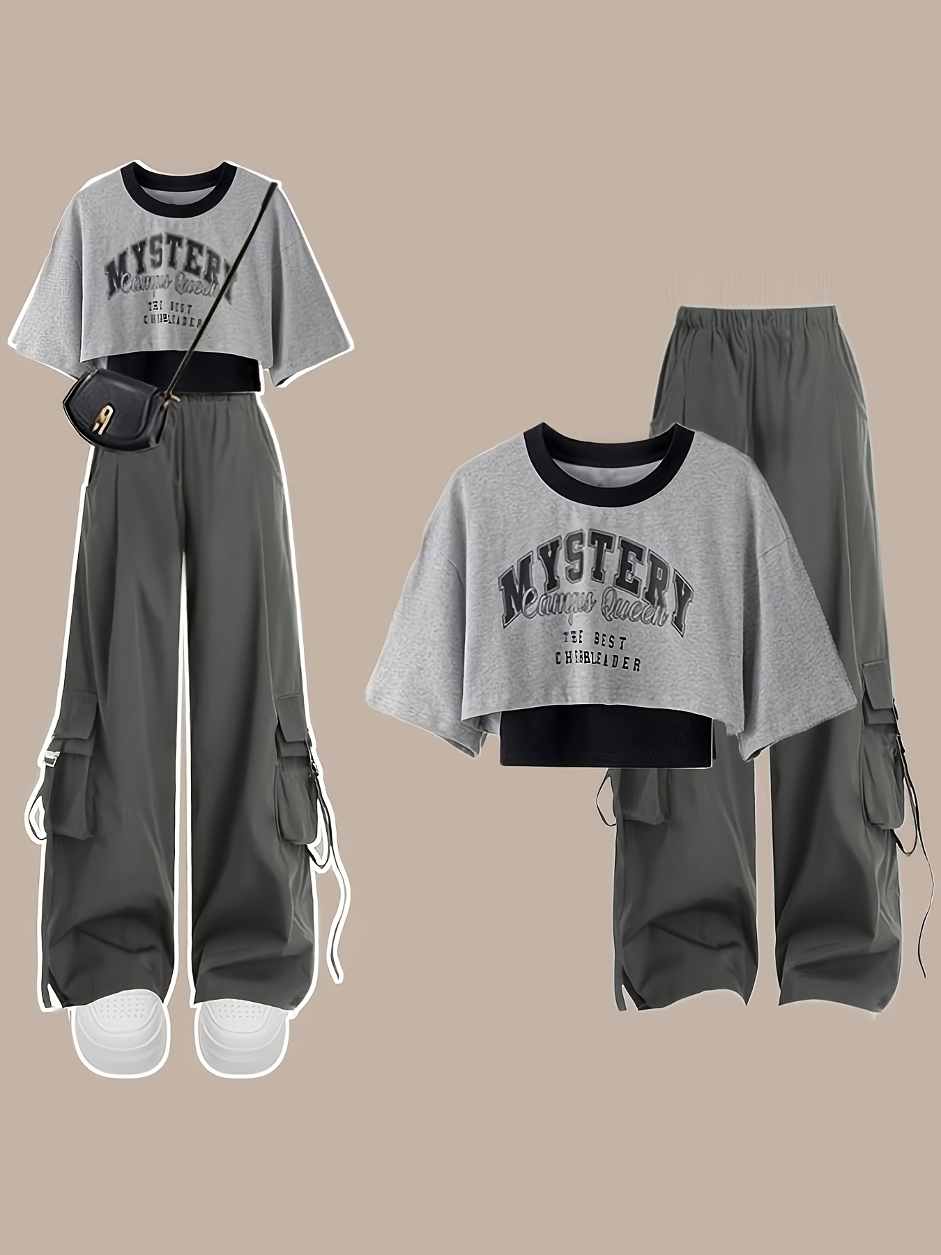 item picture women summer 3pcs set for women streetwear outfits y2k harajuku short sleeve letter print t shirt sling basic vest high waist wide leg side pockets baggy cargo pants sets for women summer   clothes