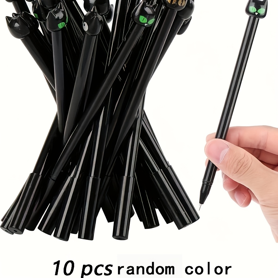 Image of Random 10pcs Colors Gel Pens Cute Cartoon Black Cat 0.5mm Black Ink Pens, Student Office Supplies