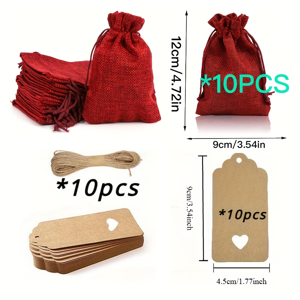 TEMU Regalo para Ella/Él [30 bolsas de regalo vino] 30 bolsas de regalo rústicas de con cordón y etiquetas de cartón | Material en terrosos, embalaje