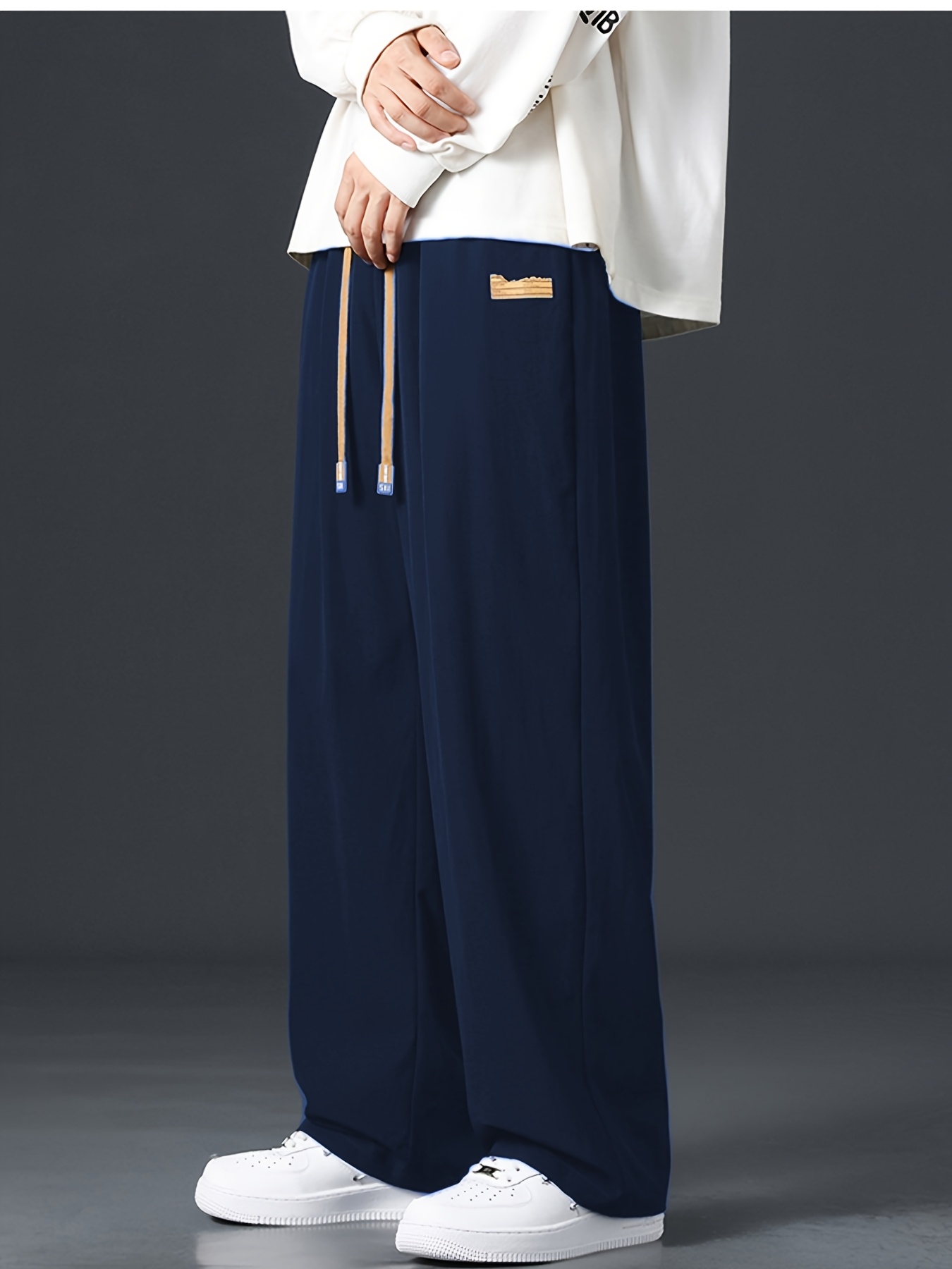 2025 Trendy Men's Spring-Summer Casual Pants, Loose Fit Joggers, Solid Color Sport Trousers, Polyester Long Pants