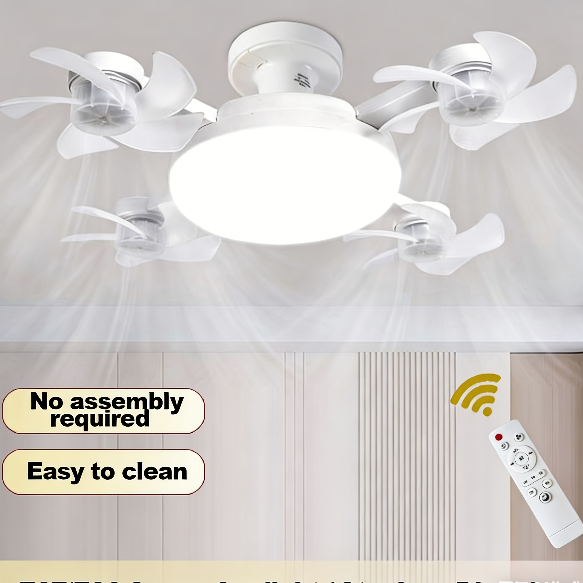 imagen del artículo [4-en-1] lámpara de ventilador de techo inteligente con control remoto - 3 temperaturas de color regulables ( / /frío) y 3 velocidades, base e27/e26, ventilador silencioso para dormitorio, cocina,   (  instalación)
